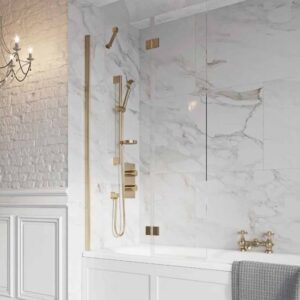 Outward Opening Bath Screen - 1500 x 900 - Brushed Brass Finish