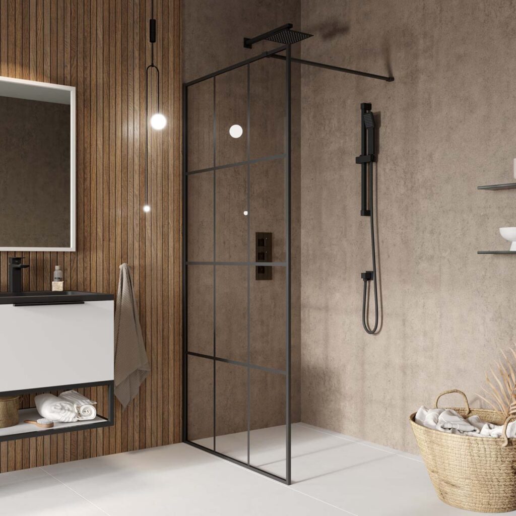 Grid Wetroom Panel - 800 - Black
