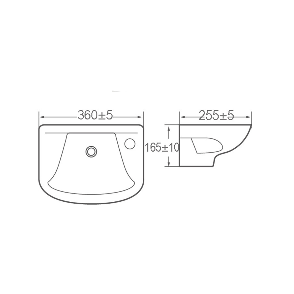 Proto Cloakroom 355mm 1TH Basin - Image 2