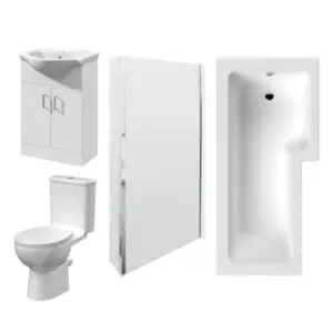 Right Hand Square Shower Bath 1700mm x 850mm, Bath Screen, 550mm Vanity, Pan and Cistern