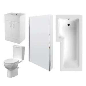 Left Hand Square Shower Bath 1700mm x 850mm, Bath Screen, 500mm Vanity, Pan and Cistern