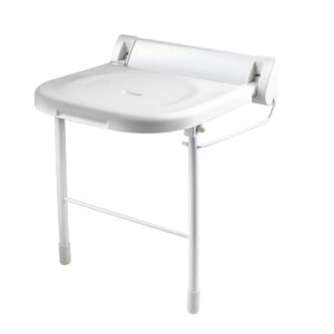 Bathex Essential One Piece Backplate Shower Seat with Stainless Steel Legs - White