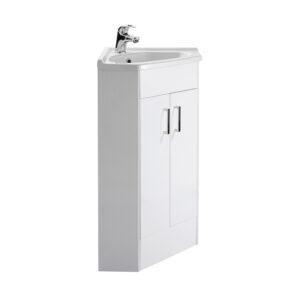 Mayfer Floor Standing 2 Door Corner Vanity Unit with Ceramic Basin